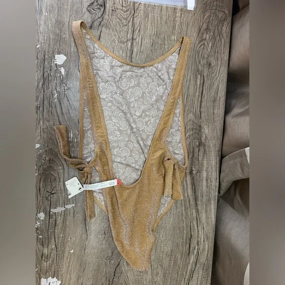 Free People The Pamela Swimsuit in gold size medium NWT - Picture 5 of 6